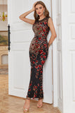 Sheath Round Neck Dark Green Love Heart Beaded Long Party Dress