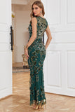 Sheath Round Neck Dark Green Love Heart Beaded Long Party Dress