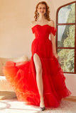 Red Off The Shoulder Prom Dress