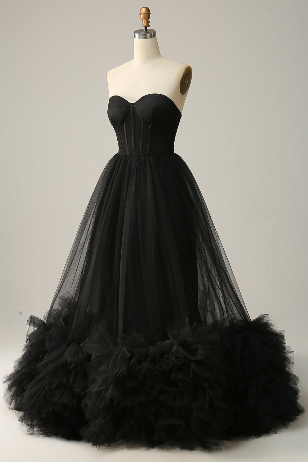 Black Corset Sweetheart Long Prom Dress with Ruffles