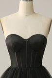 Black Corset Sweetheart Long Prom Dress with Ruffles