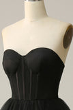 Black Corset Sweetheart Long Prom Dress with Ruffles