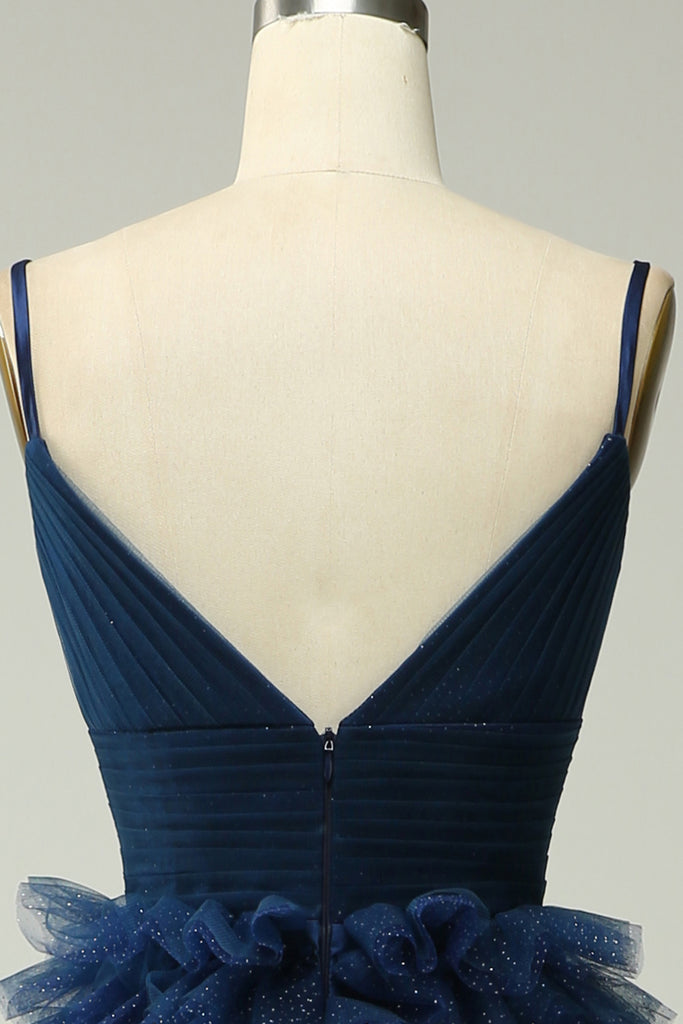 A-line Spaghetti Straps Navy Blue Ball Gown Birthday Party Dress Y1612