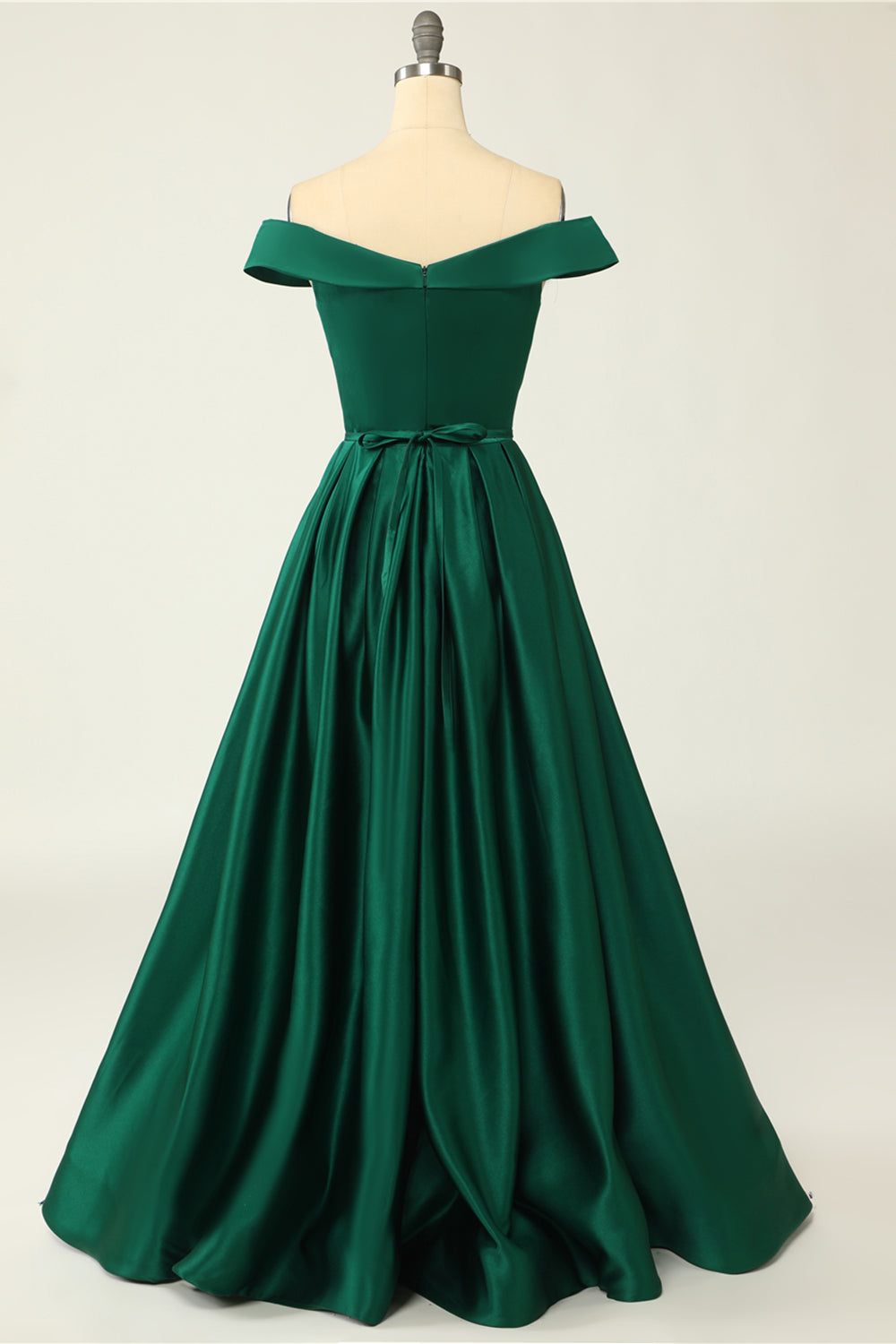 Zapakasa Women Green Off the Shoulder Satin A-line Prom Dress with