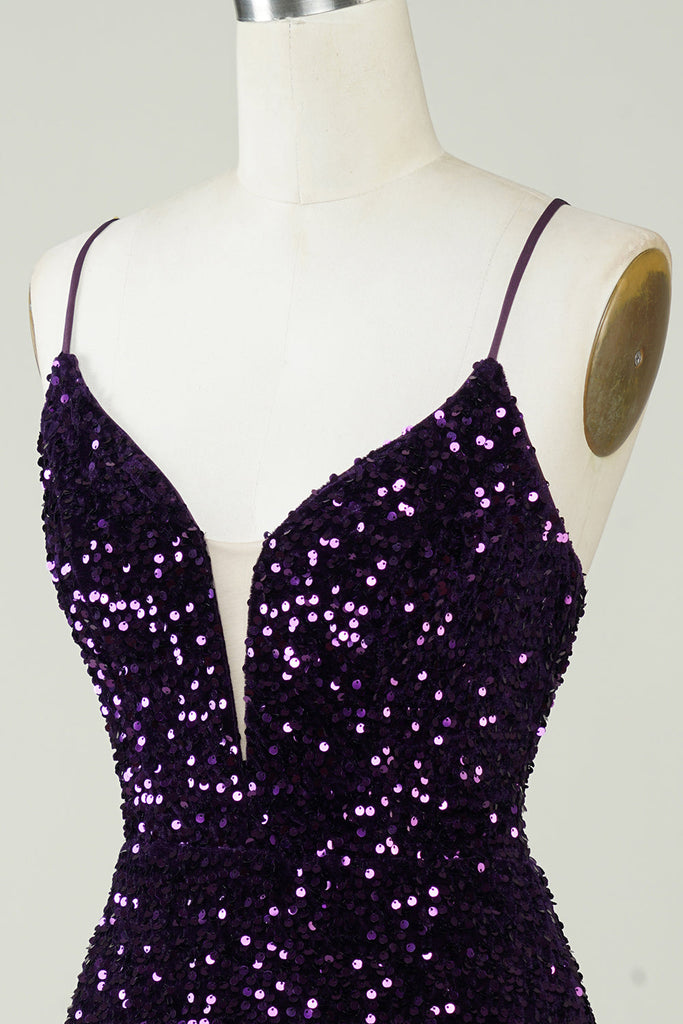 Sparkly Purple Sequin Backless Tight Short Homecoming Dress main image 1