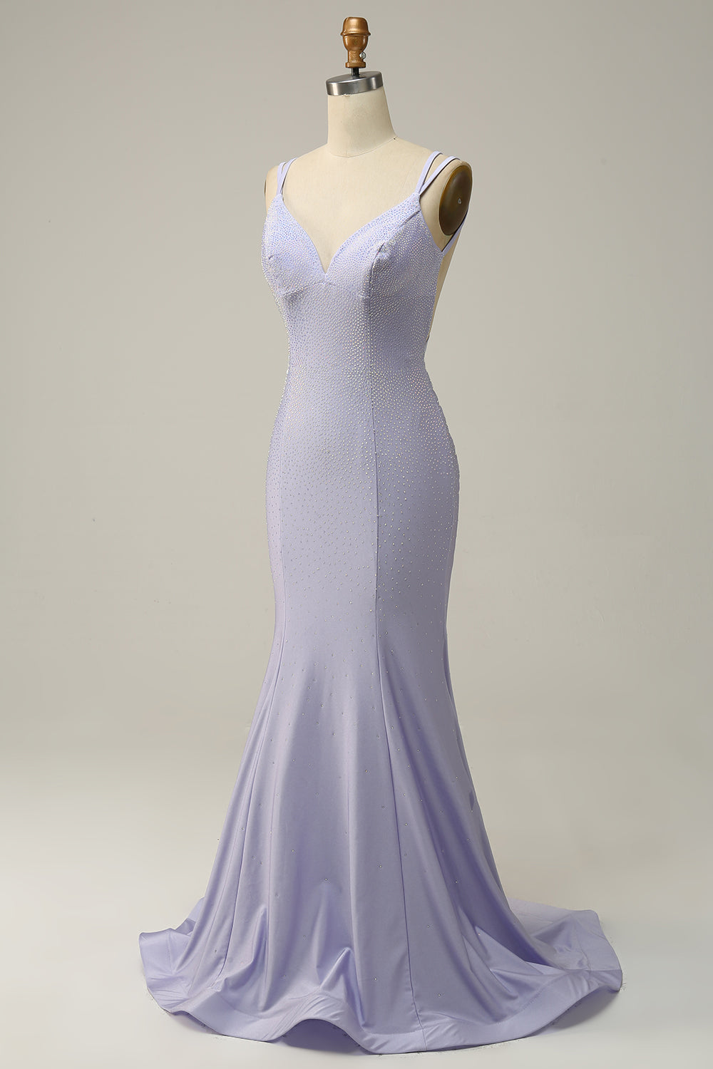 Lilac Rhinestone Spaghetti Straps Mermaid Prom Dress