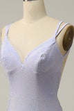 Lilac Rhinestone Spaghetti Straps Mermaid Prom Dress