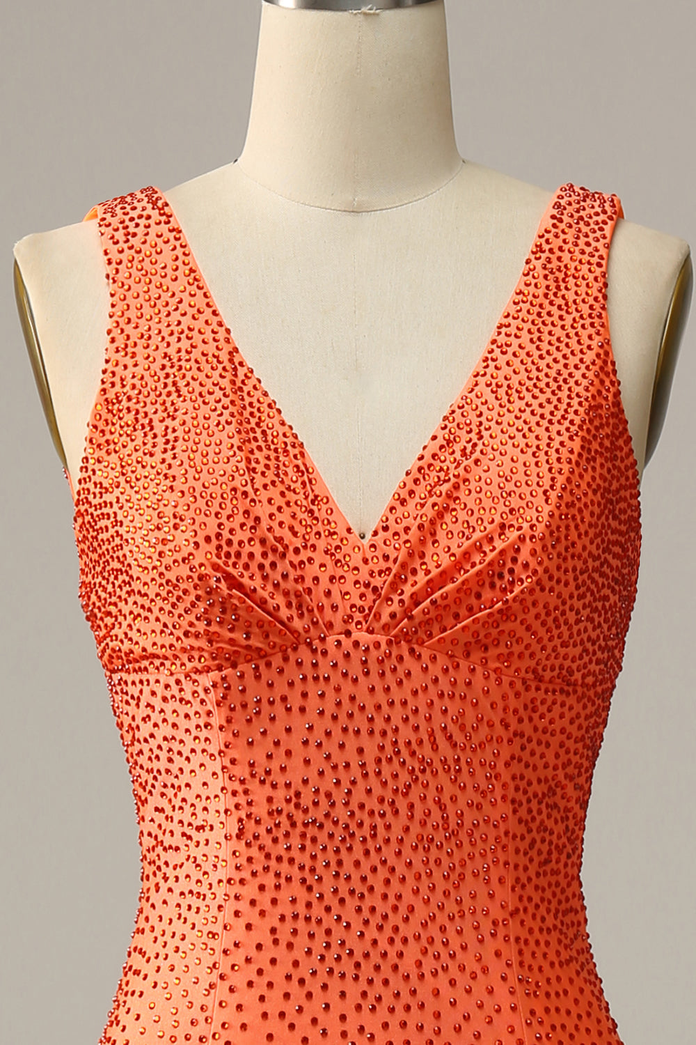 Mermaid Deep V Neck Orange Long Prom Dress with Beading