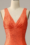 Mermaid Deep V Neck Orange Long Prom Dress with Beading
