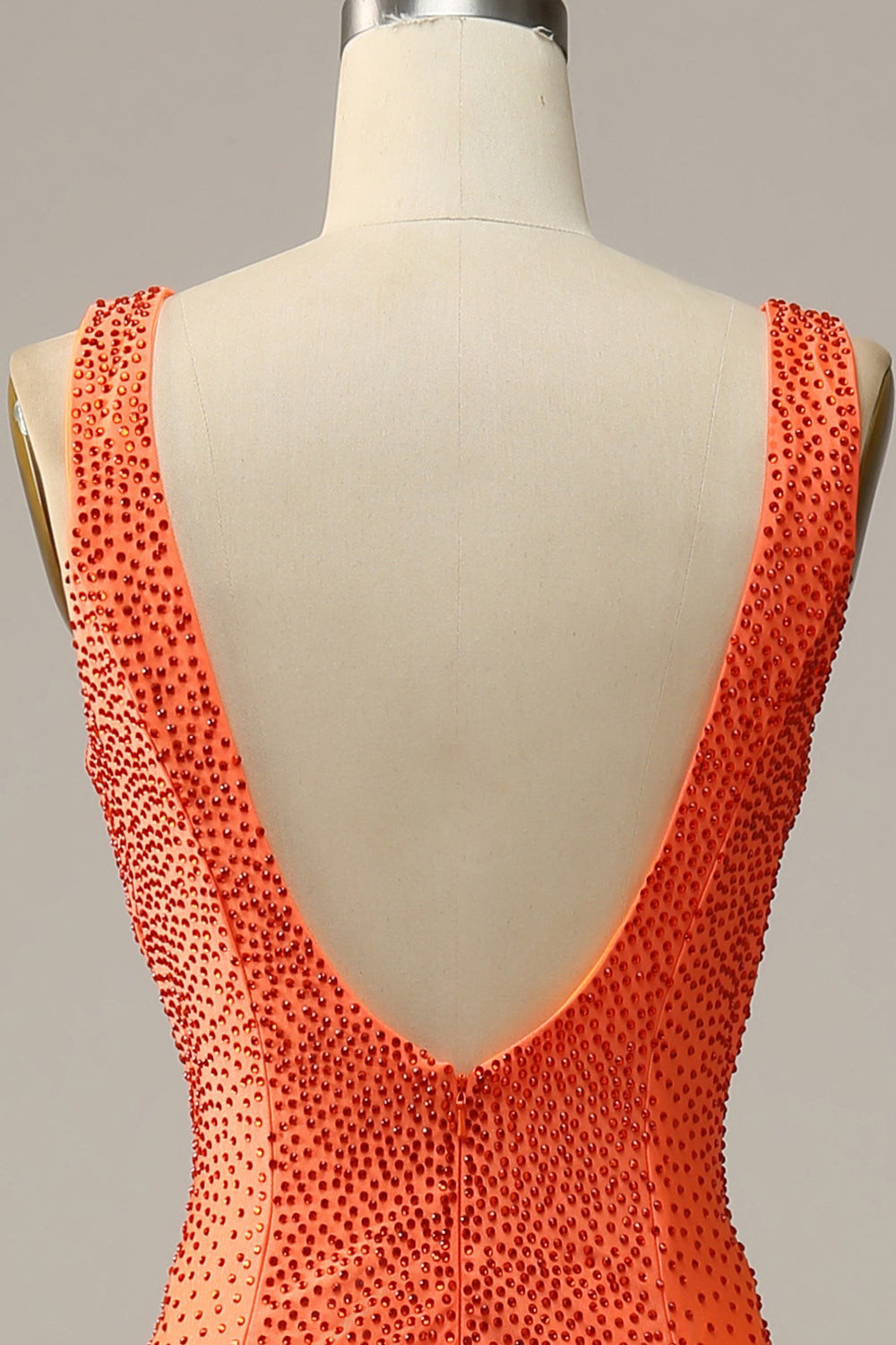Mermaid Deep V Neck Orange Long Prom Dress with Beading