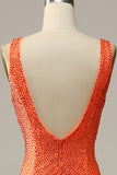 Mermaid Deep V Neck Orange Long Prom Dress with Beading
