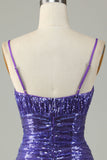 Sparkly Purple Sequins Spaghetti Straps Tight Short Homecoming Dress