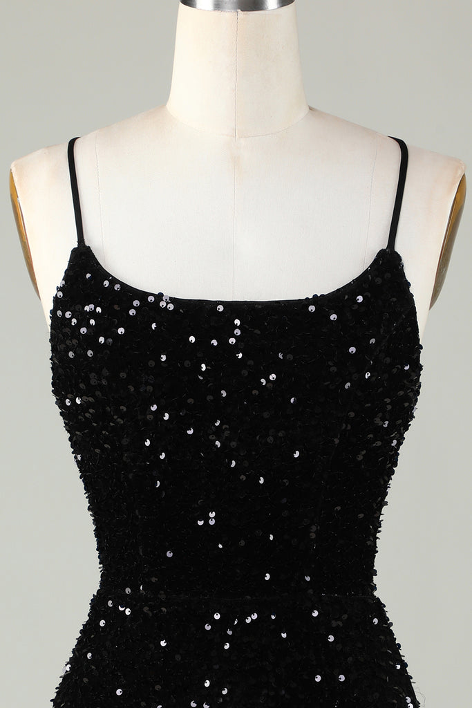 Full of charm Black Spaghetti Straps Sequined Unique design Homecoming Dress main image 1