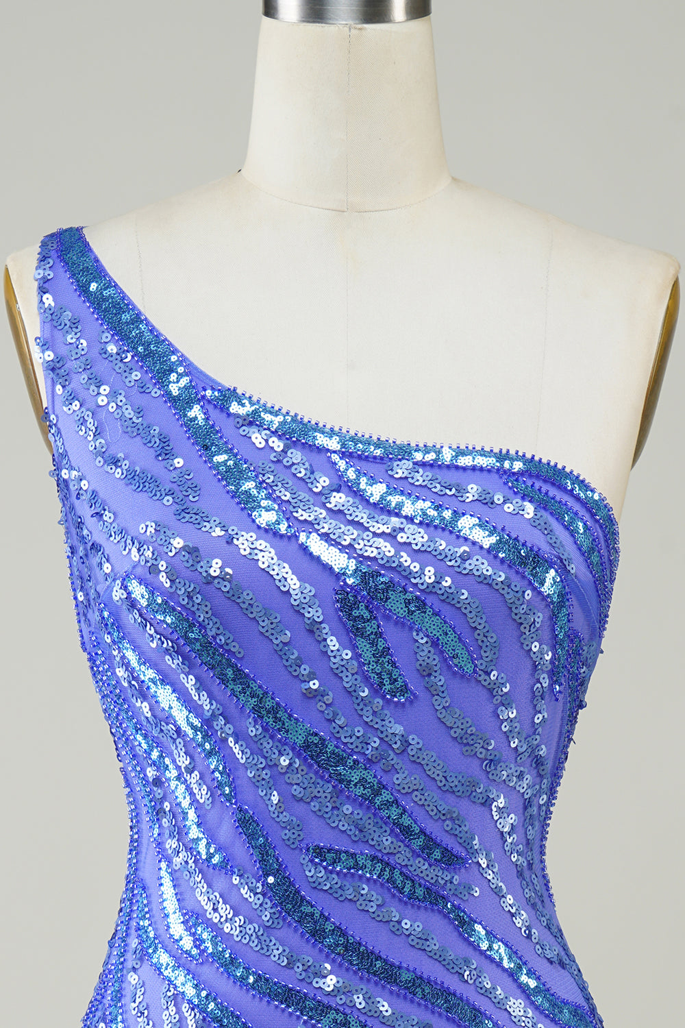 Sheath One Shoulder Blue Sequins Short Homecoming Dress with Tassel