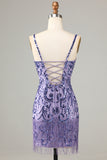 Sparkly Purple Sequins Short Homecoming Dress with Fringes