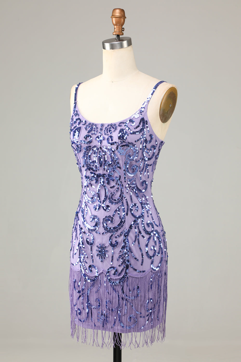 Sparkly Purple Sequins Short Homecoming Dress with Fringes