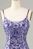 Sparkly Purple Sequins Short Homecoming Dress with Fringes