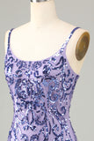 Sparkly Purple Sequins Short Homecoming Dress with Fringes