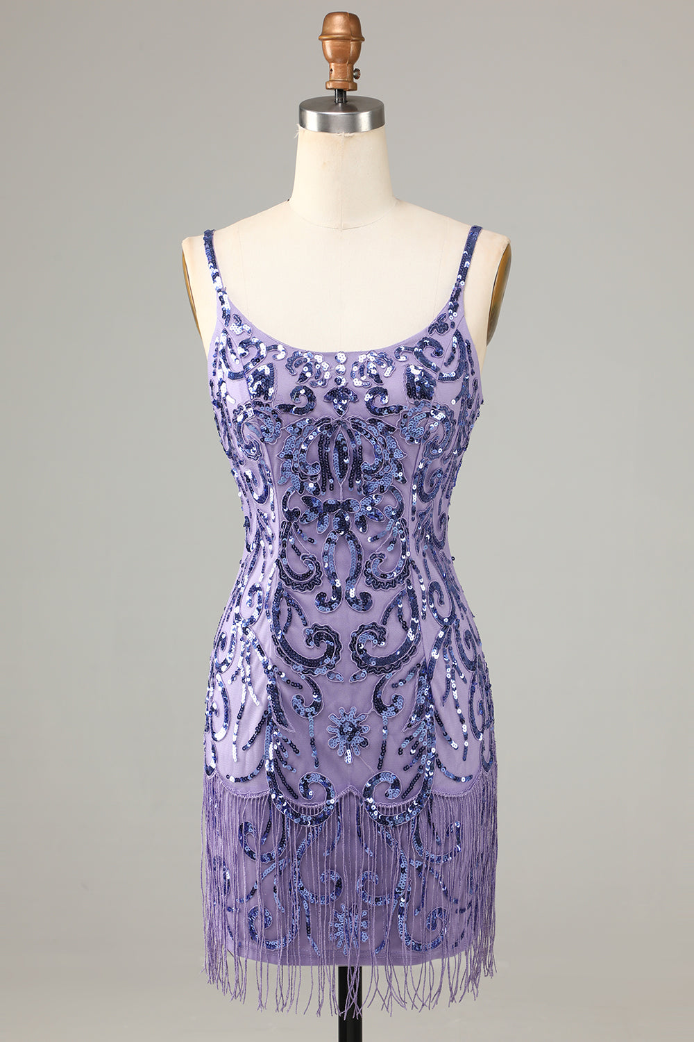 Sparkly Purple Sequins Short Homecoming Dress with Fringes