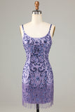 Sparkly Purple Sequins Short Homecoming Dress with Fringes