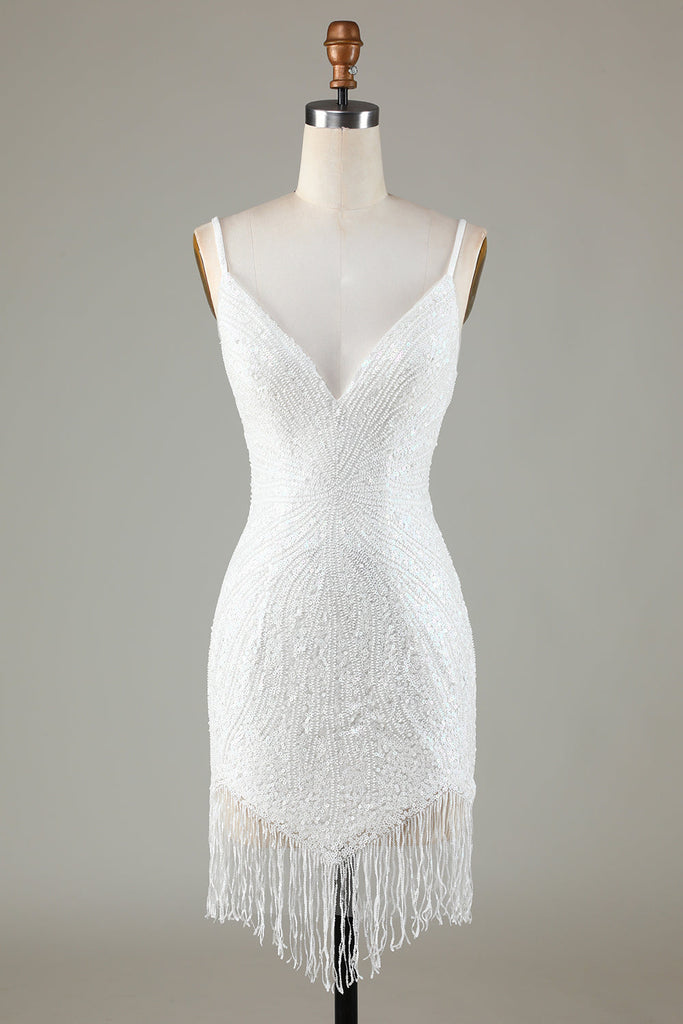 Unique Sheath Spaghetti Straps White Lace Short Mini Formal 7th Grade Homecoming Dresses Middle School Short Cocktail Night Dress Hoco Outfits DH1516 main image 0