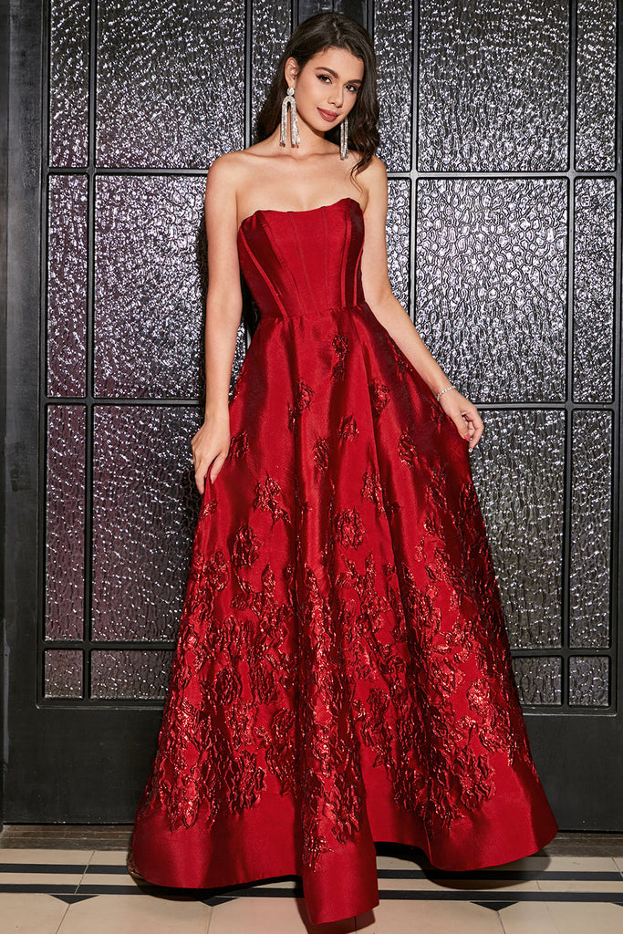 Zapakasa Women Dark Red Prom Dress Elegant Princess A-Line Strapless
