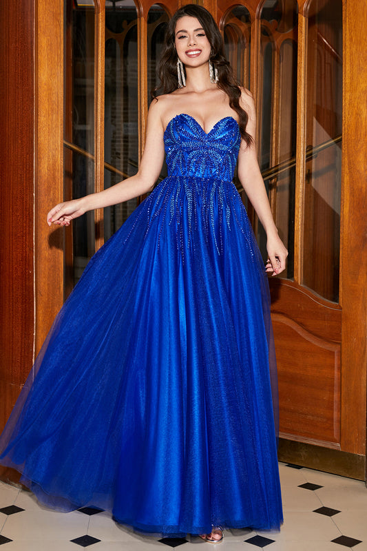 A-Line Sweetheart Royal Blue Prom Dress with Beading