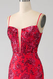 Mermaid Dark Red Sequins Prom Dress with Slit