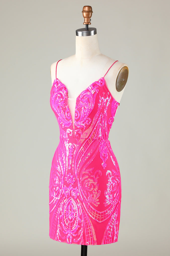 Pretty Spaghetti Straps Pink Sheath Homecoming Dress Cocktail Dress With Flowers cc3157