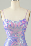 Sparkly Purple Sequins Backless Tight Short Homecoming Dress