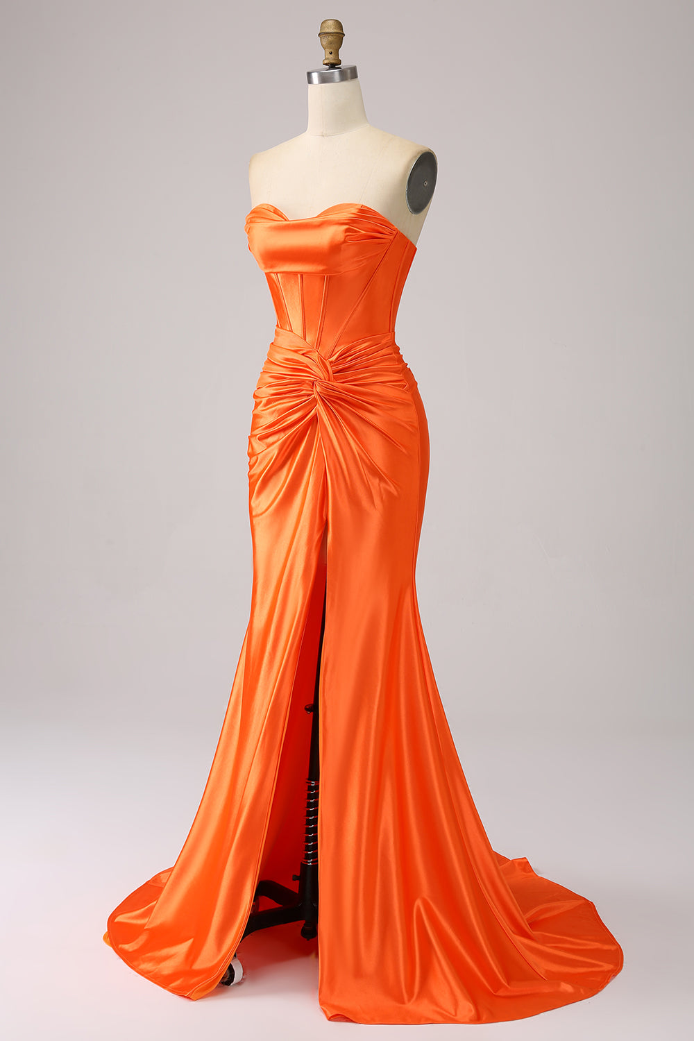 Orange Mermaid Sweetheart Corset Long Sparkly Prom Dress with Slit