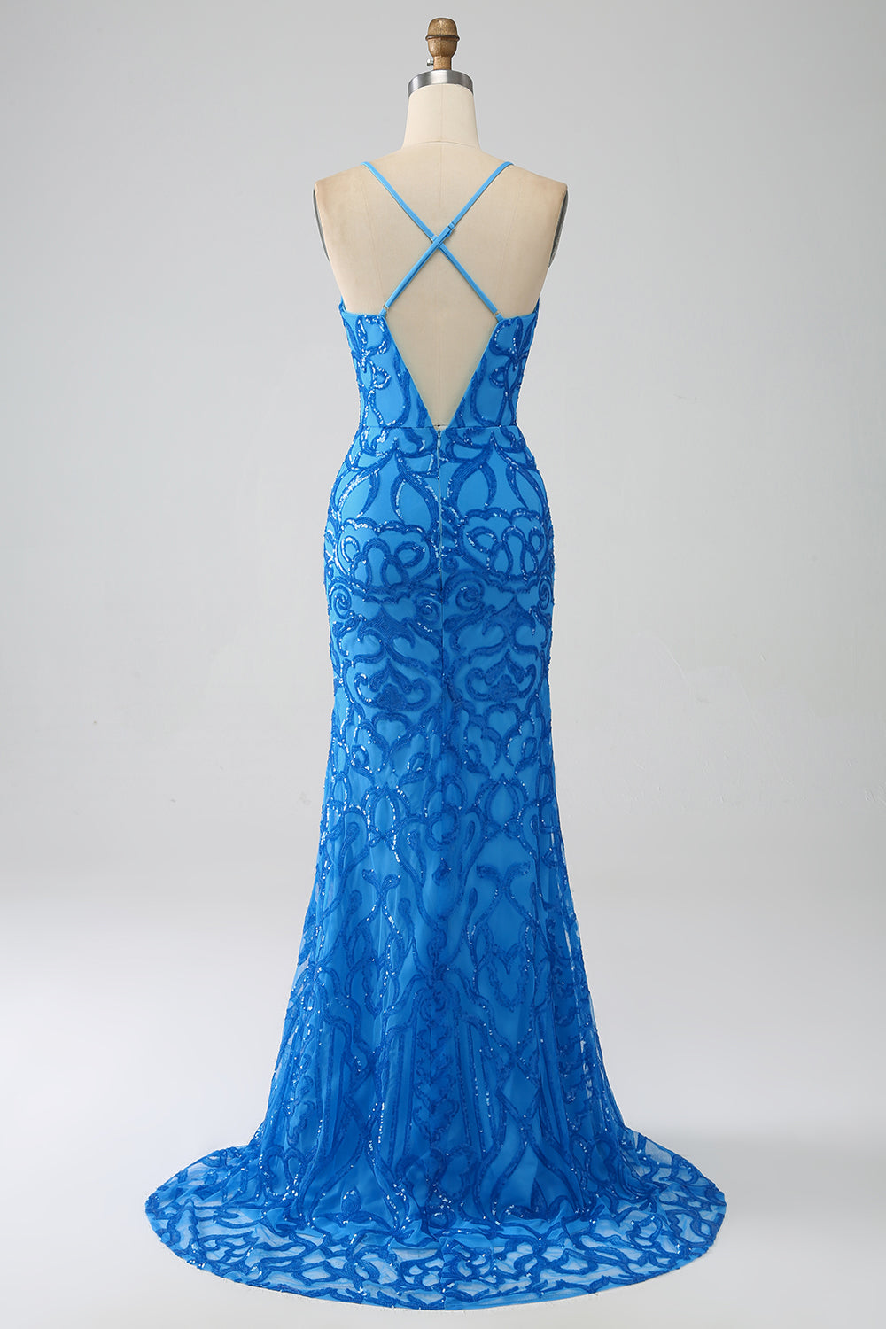 Zapakasa Women Sparkly Blue Mermaid Spaghetti Straps Sequins Long Prom Dress Zapakasa Women Sparkly Blue Mermaid Spaghetti Straps Sequins Long Prom Dress