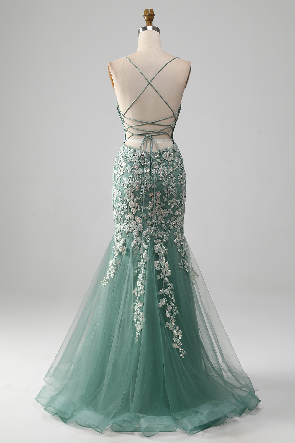 Zapakasa Women Light Green Prom Dress with Appliques Mermaid Lace-Up Back Party Dress Zapakasa Women Light Green Prom Dress with Appliques Mermaid Lace-Up Back Party Dress