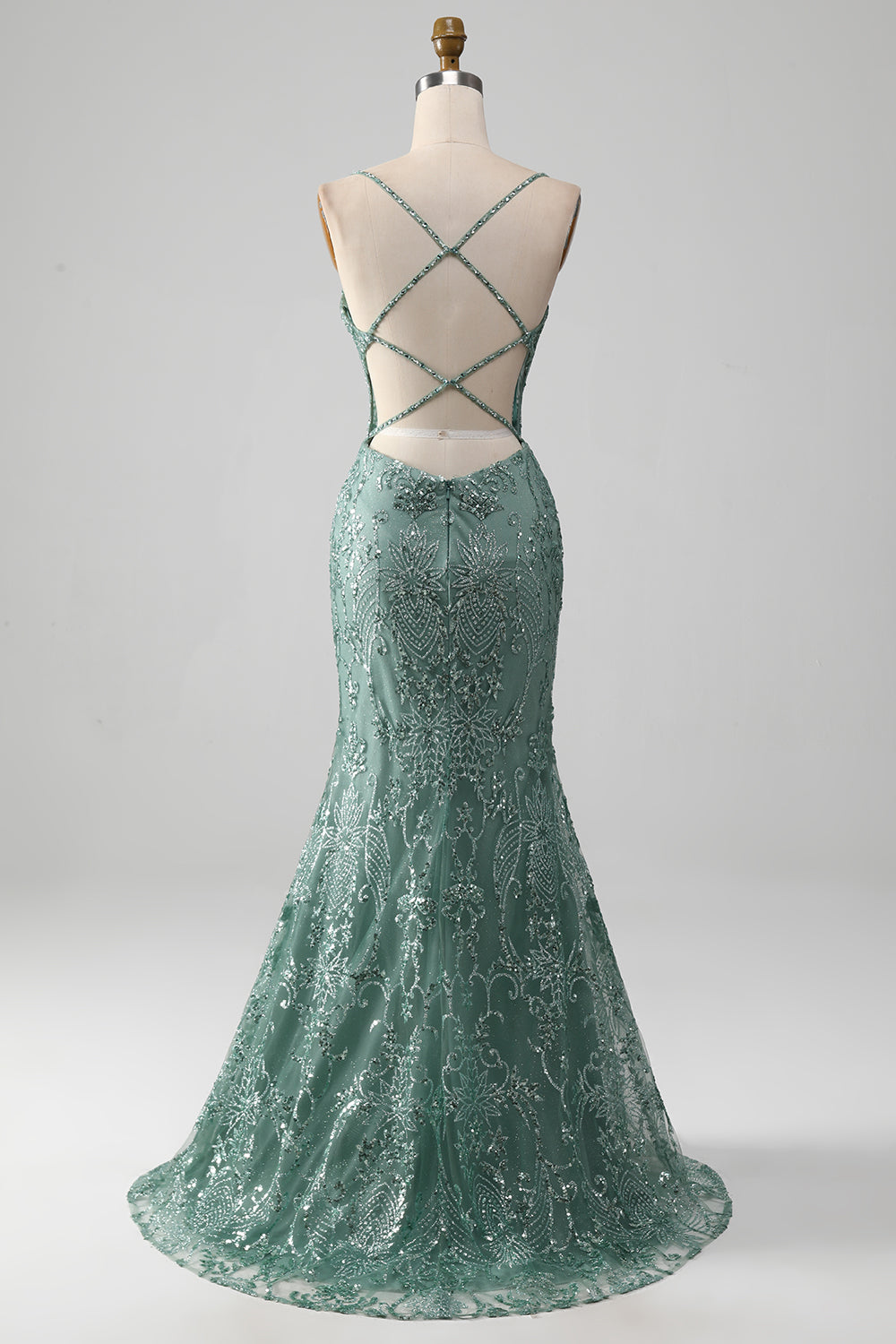 Zapakasa Women Sparkly Grey Green Prom Dress with Beading Mermaid Spaghetti Staps Party Dress with Slit Zapakasa Women Sparkly Grey Green Prom Dress with Beading Mermaid Spaghetti Staps Party Dress with Slit