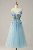 Sky Blue Sweetheart Slit Corset Tulle Prom Dress
