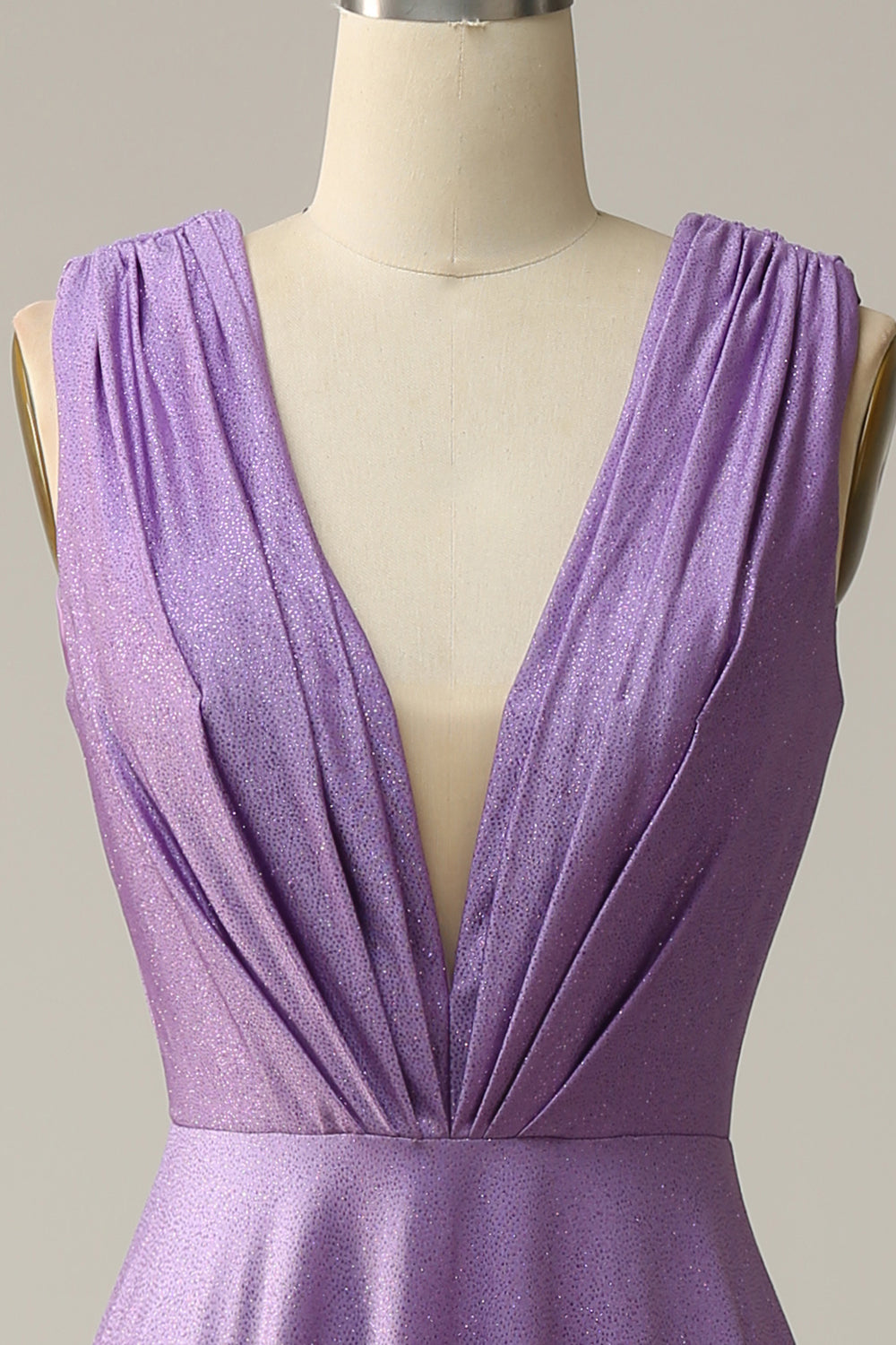 Purple Deep V neck Ruched Prom Dress