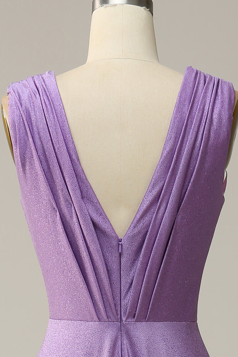 Purple Deep V neck Ruched Prom Dress