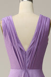 Purple Deep V neck Ruched Prom Dress