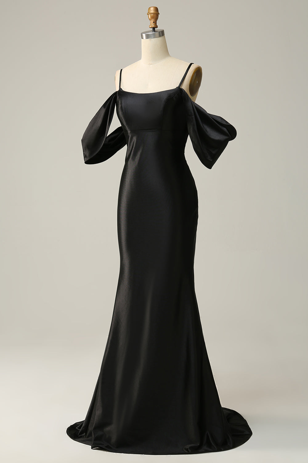Black Cold Shoulder Mermaid Satin Prom Dress