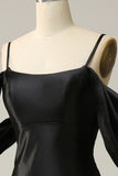 Black Cold Shoulder Mermaid Satin Prom Dress