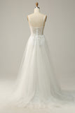 A Line Spaghetti Straps White Tulle Prom Dress