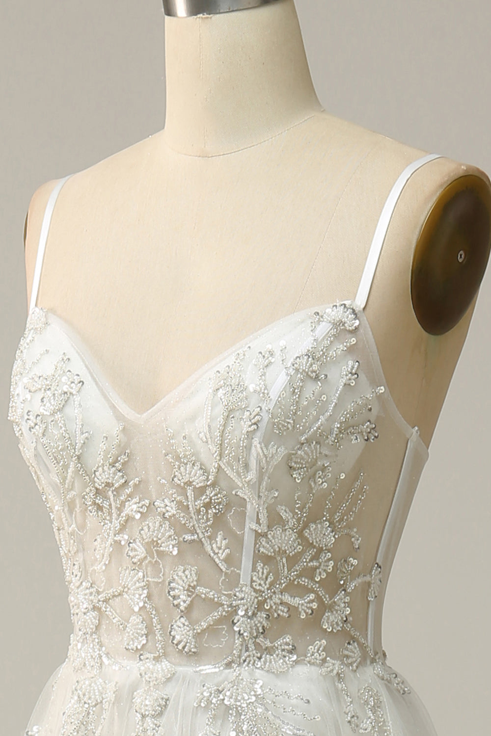 A Line Spaghetti Straps White Tulle Prom Dress