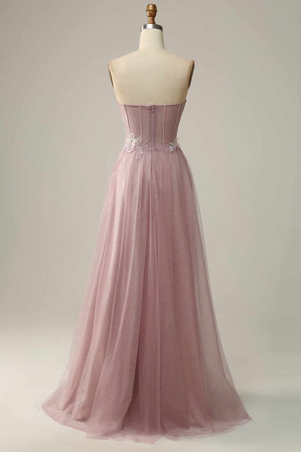A Line Sweetheart Grey Purple Tulle Beaded Flower Prom Dress