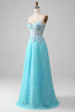 Sky Blue Sweetheart Corset Prom Dress with Sequins