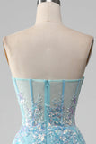 Sky Blue Sweetheart Corset Prom Dress with Sequins