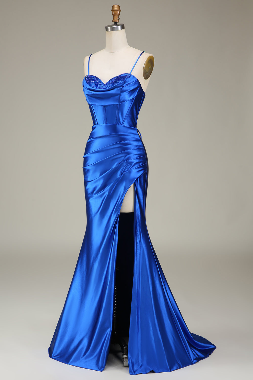 mermaid dress royal blue Wedtrend Women Royal Blue Prom Dress Mermaid Sparkly Long Corset Formal Evening Dress With Slit, Royal Blue / US16W