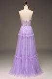 Tulle Strapless Purple Corset Prom Dress