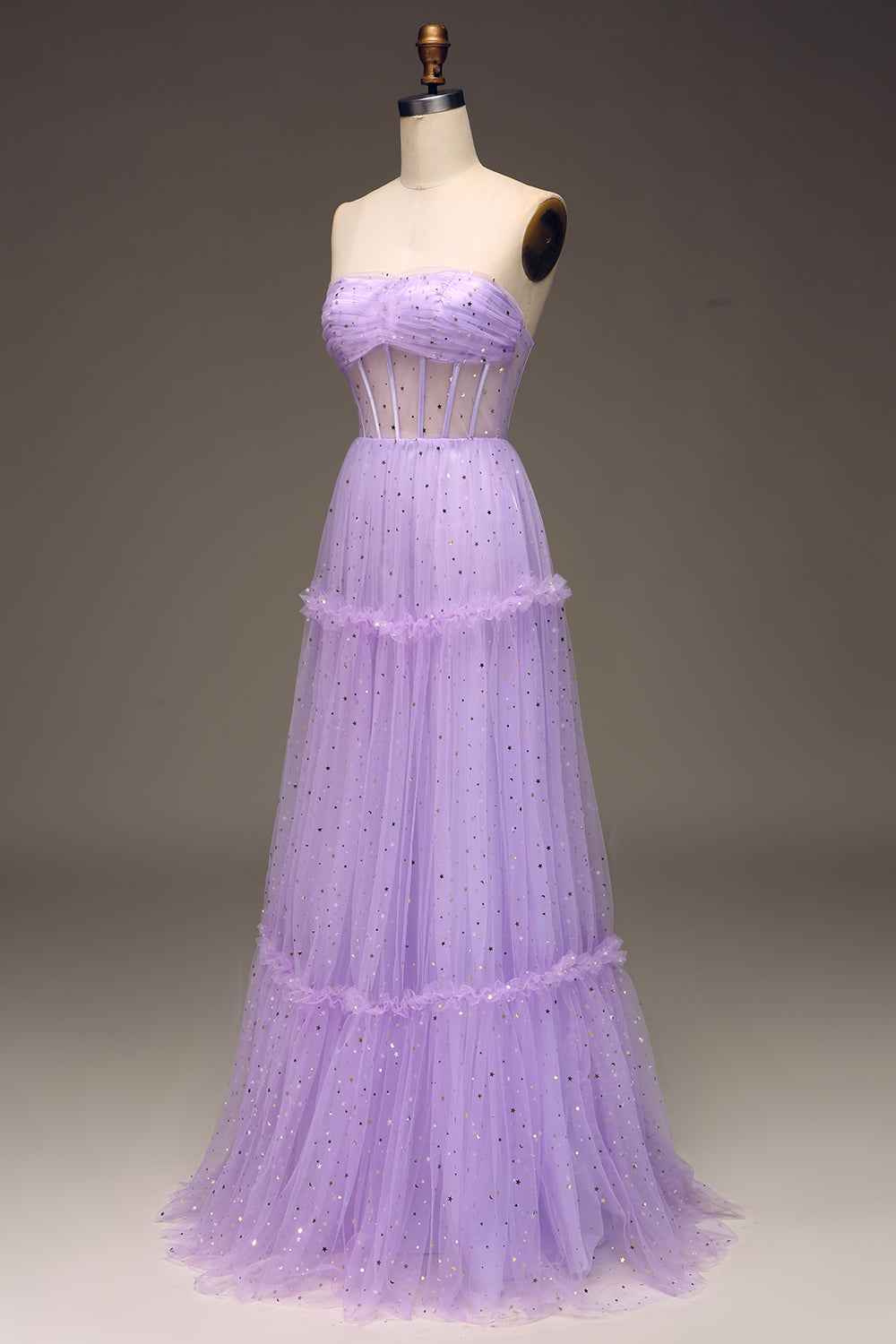 Tulle Strapless Purple Corset Prom Dress