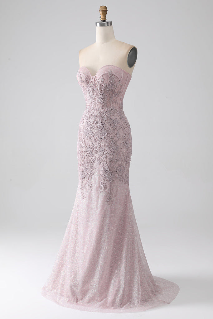 Fairy Strapless White Tulle Appliques Mermaid Long Party Dress Birthday Evening Dress D2374 main image 0