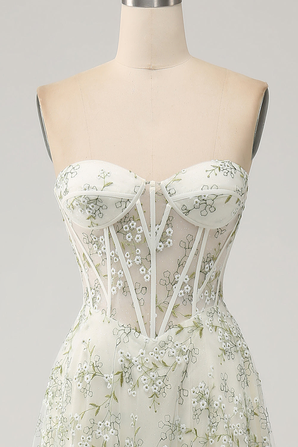 Zapakasa Women Light Green Corset Prom Dress with Embroidery A-Line